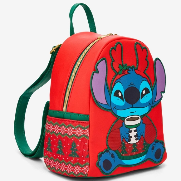 Brand New! Loungefly Disney Stitch Holiday Sweater Mini Backpack - Picture 6 of 7